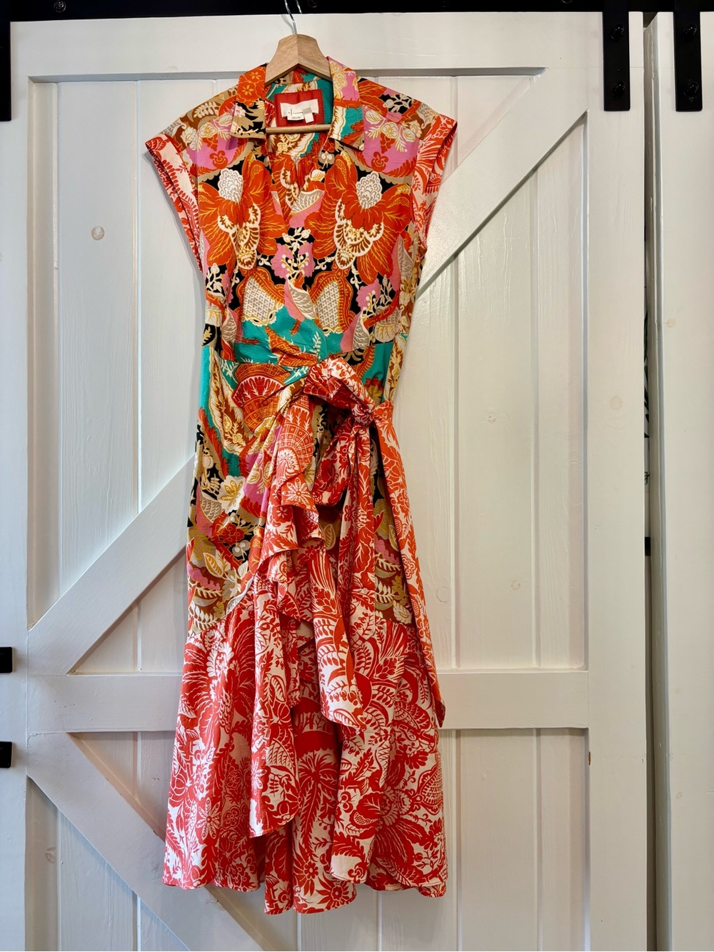Anthropologie Wrap Midi Dress Mixed Print Floral Ruffle Hem Resort Boho M - Picture 2 of 8